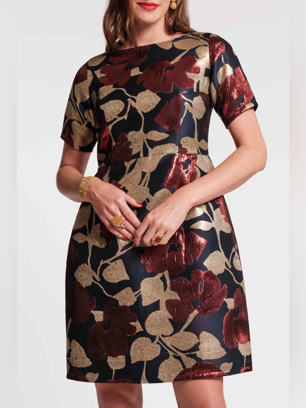 FRANCES VALENTINE NWT Michelle Mini Dress Floating Floral Navy Red Jacquard Sz S